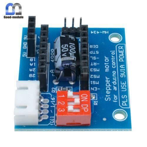Hw-434 A4988 DRV8825 Stepper Motor Driver Control Panel Board Expansion Shield Board Module For 3d Printer - a blue rectangular circuit board with a white connector, a black capacitor, and a red three-switch block.