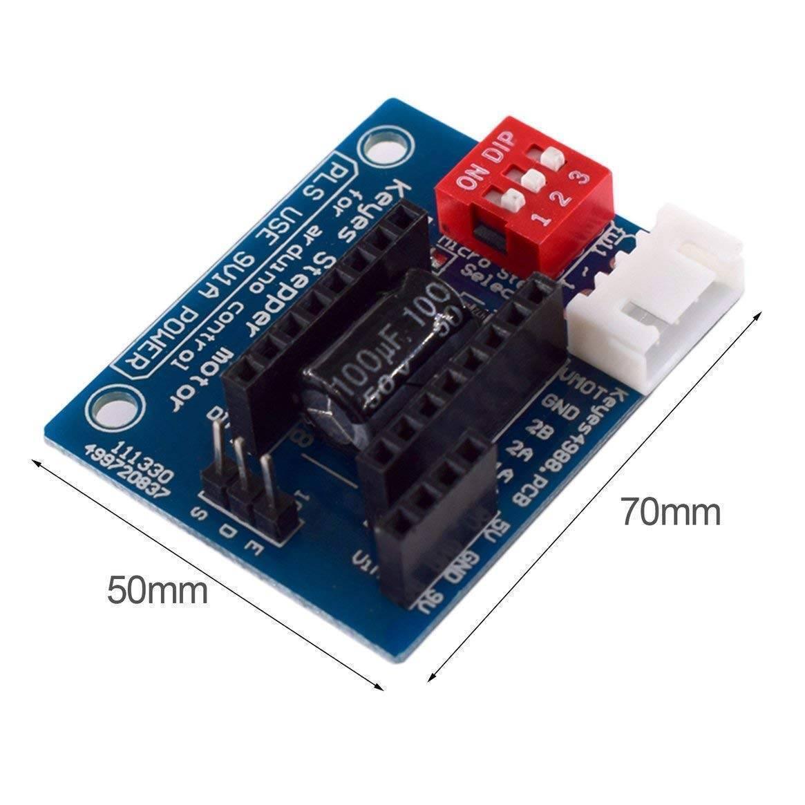 Hw-434 A4988 DRV8825 Stepper Motor Driver Control Panel Board Expansion Shield Board Module For 3d Printer - a blue rectangular circuit board featuring a red DIP switch, headers, and a white connector.