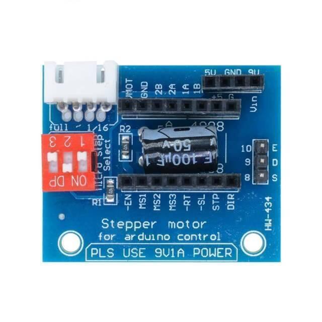 Hw-434 A4988 DRV8825 Stepper Motor Driver Control Panel Board Expansion Shield Board Module For 3d Printer - a blue PCB, a red micro-step DIP switch, a black capacitor, and multiple pin headers.
