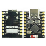 HW-466AB ESP32 C3 Super Mini Development Board ESP32-C3FH4 - the front and back sides with a USB-C port, two buttons, and labeled pin headers on a black board.