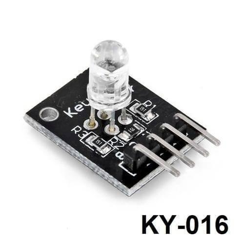 Hw 479 Ky-016 RGB 3 Color LED Sensor Module - a black circuit board featuring a clear LED and a four-pin header connector.