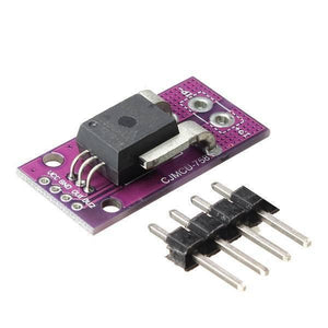 Hw-525 ACS758 50A Range Hall Effect Linear Current Sensor Module - a purple circuit board with a black sensor and a separate four-pin header.