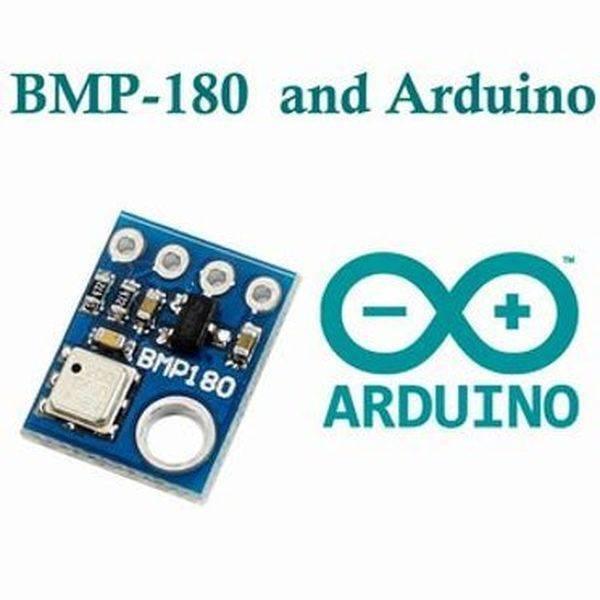 Hw-596 / Gy-68 Arduino BMP180 Barometric Pressure Sensor Module - a blue rectangular circuit board with four pins and an Arduino logo beside it.