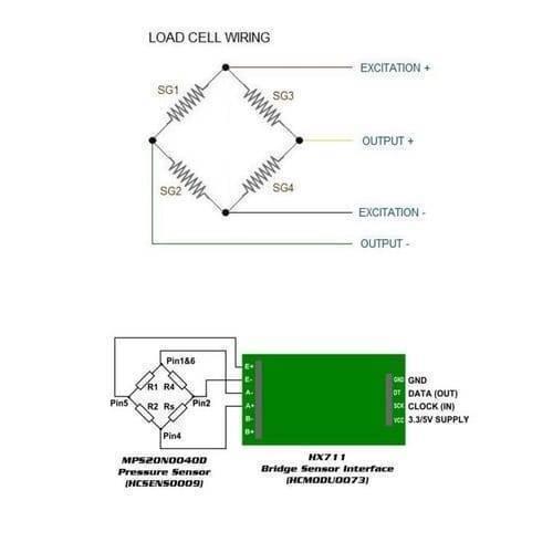 HW29 Hw 29 HX711 Weighing Sensor Load Cell Amplifier Module Analog To Digital Converter Pressure Sensor - a wiring diagram for a load cell and a connection schematic for a pressure sensor.
