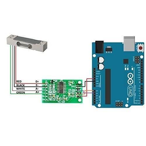 HW29 Hw 29 HX711 Weighing Sensor Load Cell Amplifier Module Analog To Digital Converter Pressure Sensor - shown in a wiring diagram connected to an Arduino Uno and a rectangular metal load cell.