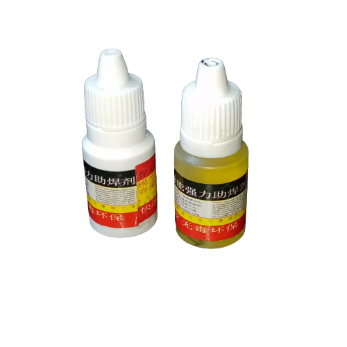 Hwy-800 15ML Flux - two small plastic squeeze bottles with white caps, one opaque white and one translucent yellow, featuring labels with text.