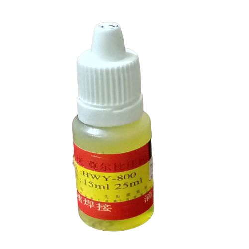 Hwy-800 15ML Flux - a small, clear plastic dropper bottle filled with yellow liquid, featuring a white cap and a red label with printed text.
