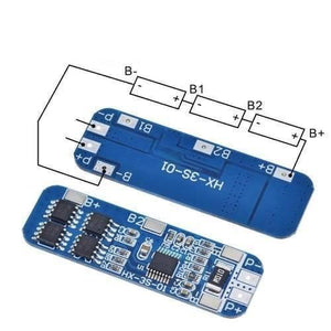 Hx-3s-1 Lithium Battery 3s 12V 10A Charge Protection Board BMS Pcm For 18650 Li-ion Cells Charging - two blue rectangular circuit boards with solder pads and a wiring diagram overlay for three batteries.