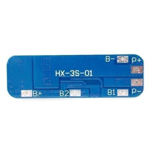 Hx-3s-1 Lithium Battery 3s 12V 10A Charge Protection Board BMS Pcm For 18650 Li-ion Cells Charging - a rectangular blue circuit board with clearly labeled solder pads for B+, B2, B1, B-, P+, and P- connections.