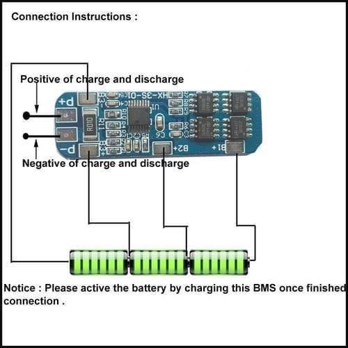 Hx-3s-1 Lithium Battery 3s 12V 10A Charge Protection Board BMS Pcm For 18650 Li-ion Cells Charging - shown in a wiring diagram with connection points for three 18650 cells and charge/discharge ports.