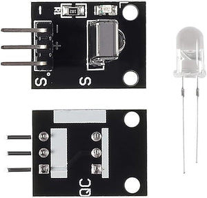 HX1838 Infrared Receiver Module Nec Code Compatible – IR Remote Sensor - the black circuit board from the top and bottom, along with a separate clear infrared LED component.