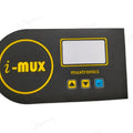 Hybride LCD Sticker Idm-7 Sticker For Graphical LCD Based Local Solar Inverter - a black rectangular sticker with a rounded left side, featuring an "i-mux" logo, a blank display window, and three buttons.