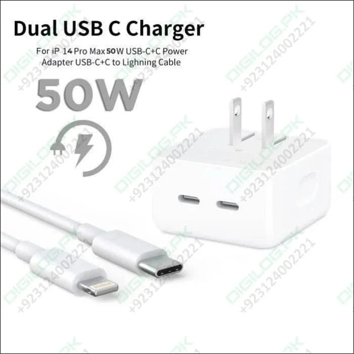 Iphone 14 Pro 50w Usb-c+c Power Adapter With Usb-c
