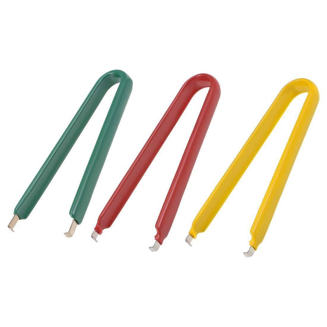 IC Plucker IC Puller Chip Extractor Stainless Steel With Insulated - three U-shaped stainless steel extraction tools with green, red, and yellow insulated plastic handles.