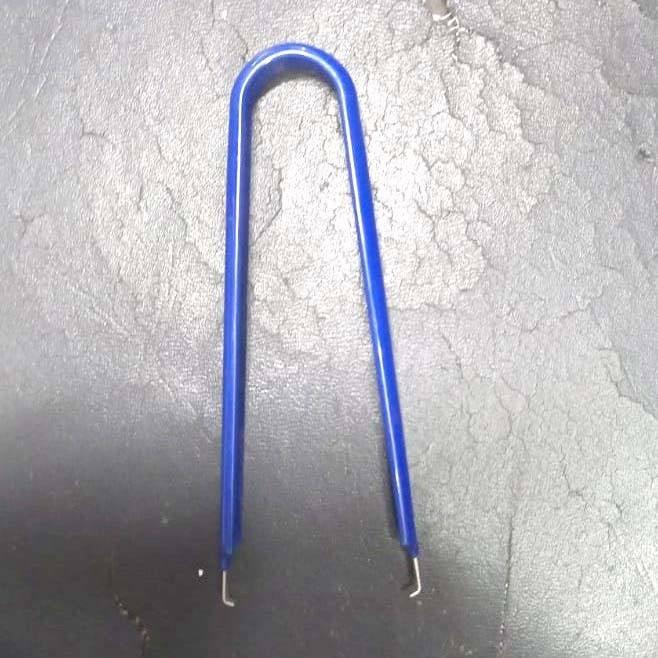 IC Plucker IC Puller Chip Extractor Stainless Steel With Insulated - a U-shaped stainless steel tool with a blue insulated coating and small hooked ends, shown against a grey background.