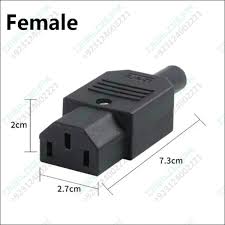 Iec C13 Re-wireable Female Power Connector - Black, 3-pin - shown from an angle with overlaid dimension labels in centimeters.