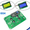 Iic I2c Twi 164 1604 16x4 LCD Screen Module Character Series With Backlight For Arduino - a green circuit board with an I2C adapter, plus two insets displaying the screen with text.