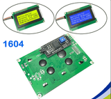 Iic I2c Twi 164 1604 16x4 LCD Screen Module Character Series With Backlight For Arduino - a green circuit board with an I2C adapter, plus two insets displaying the screen with text.