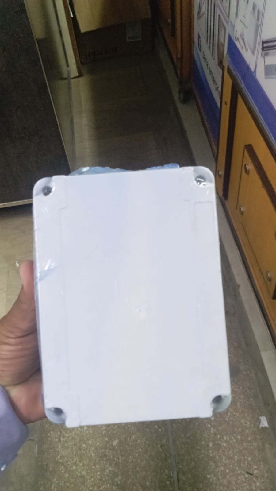 White circuit box / junction box front lid view
