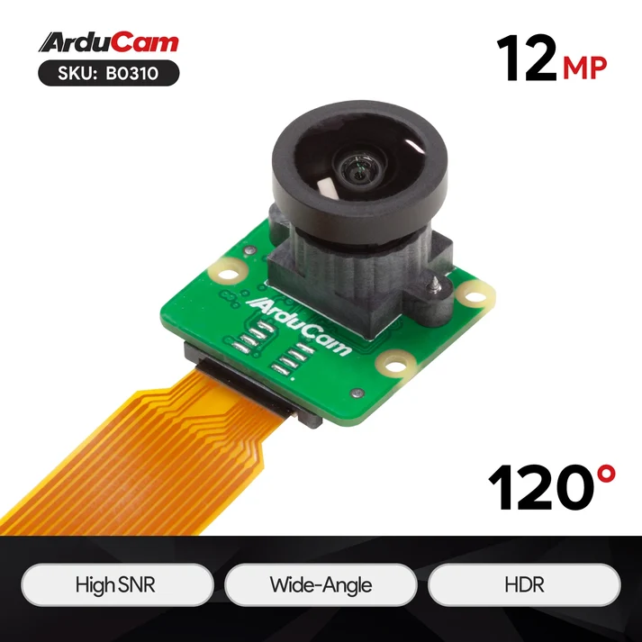 Arducam B0310 12MP camera module with 120° wide-angle lens for Raspberry Pi