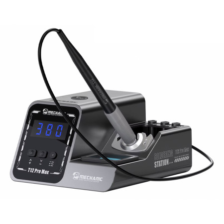 Mechanic T12 Pro Max soldering station with T12 soldering handle in its holder