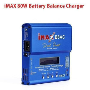 Imax 80W NiMH 3s Rc LiPo Battery Balance Charger Discharger B6ac - a blue rectangular device featuring a front LCD screen, four control buttons, a power input, and side ports.