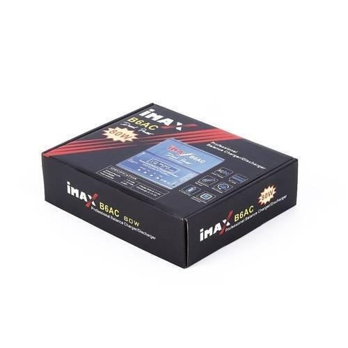 Imax 80W NiMH 3s Rc LiPo Battery Balance Charger Discharger B6ac - a black rectangular cardboard box with product branding, model name, and a printed illustration of the device.
