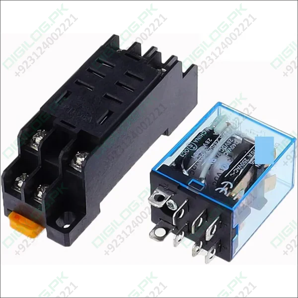 Ime JZX-13F-2 8 Pin AC 220V 12 Amp Electromagnetic Power Coil Relay 12A AC - shown with its black plastic base socket and the blue-cased relay unit with metal pins.