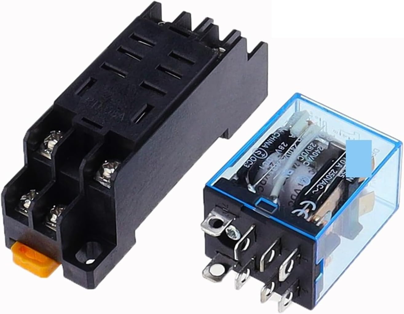 Ime JZX-13F-2 8 Pin AC 24V 12 Amp Electromagnetic Power Coil Relay 12A AC - shown with its black mounting socket base and the blue-cased relay unit with metal pins.