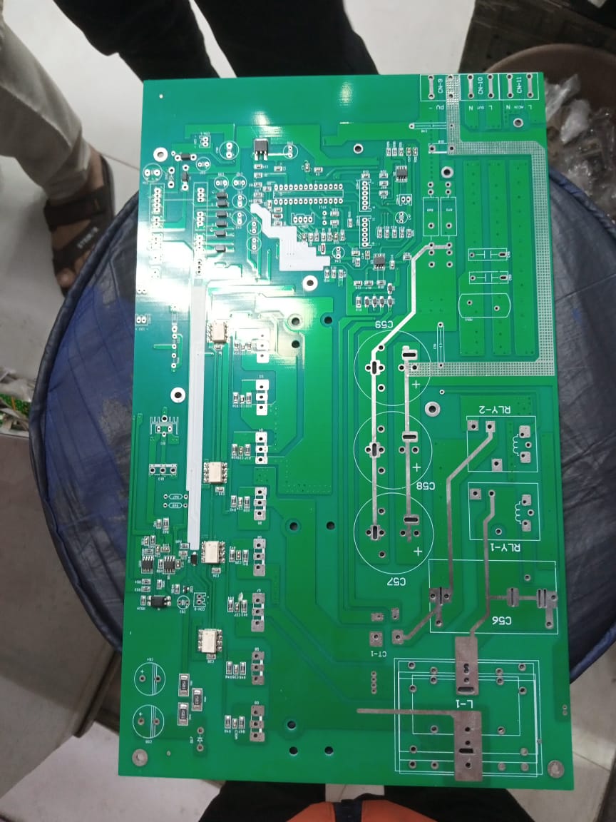 Imported 8 IGBT Inverter PCB With SMD Components - a top-down view of a green rectangular circuit board with various ports and component slots.