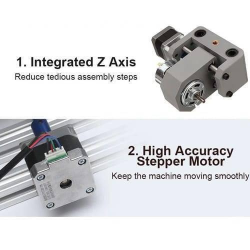 Imported CNC Engraving PCB Milling Machine Wood Carving CNC 3018 - the grey integrated Z-axis assembly and a silver stepper motor with a white connector and wires.
