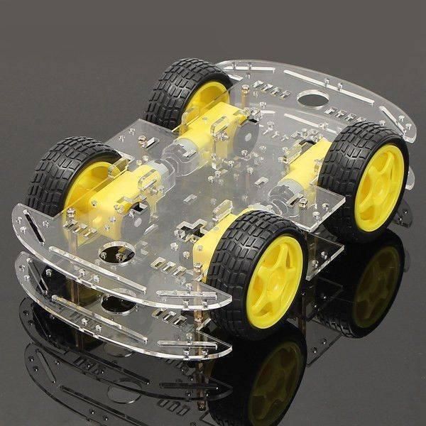 Imported Original 4wd Smart Robot Car Chassis Kit For Arduino - a transparent acrylic frame with four yellow wheels and motors.