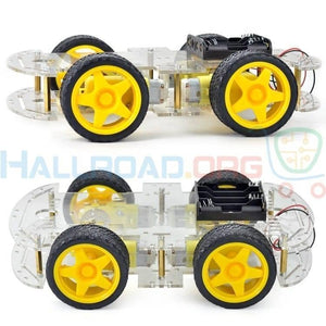 Imported Original 4wd Smart Robot Car Chassis Kit For Arduino - shown from two angles, featuring a clear acrylic frame, yellow wheels, and a battery holder.