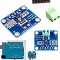 INA219 Bi-direction DC Current Power Supply Sensor Module Gy-219 Module - two blue circuit boards, a green screw terminal, and a header pin strip with an Arduino.