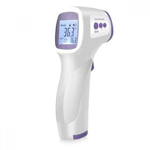 Industrial Forehead Non Contact Infrared IR Thermometer Temperature Industrial Gun T-01 - a white and purple handheld device with a digital display showing 36.3°C and three buttons.