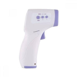 Industrial Forehead Non Contact Infrared IR Thermometer Temperature Industrial Gun T-01 - a white and purple handheld device with three control buttons on the side.
