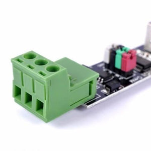 Industrial Ft232 USB To RS485 TTL Serial Converter Adapter Module - a close-up of the green three-pin screw terminal connector on a black circuit board.