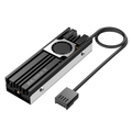Ineo M.2 Heatsink SSD Cooler With 20mm Cooling Fan - Model C2600-II For Nvme 2280 SSD - a black and silver metal heatsink with a central cooling fan and an attached black power cable with a connector.