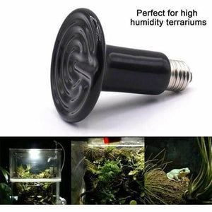 Infrared Ceramic Heating Bulb 200W 220V Best Heating Element Light For DIY Egg Incubator Reptile Pets - a black ceramic heat lamp with a screw base and a collage of a terrarium and a frog.