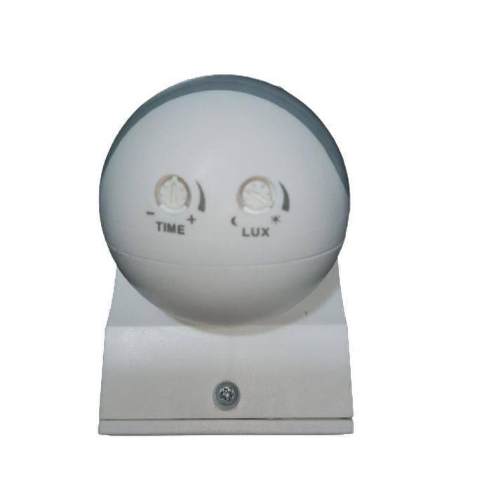 Infrared Sensor Switch PIR Security Motion Sensor With Waterproof,dust-proof,180 Degree Induction Angle Super Long Induction Distance - a white, spherical motion sensor featuring two adjustable control knobs labeled TIME and LUX on its front surface.