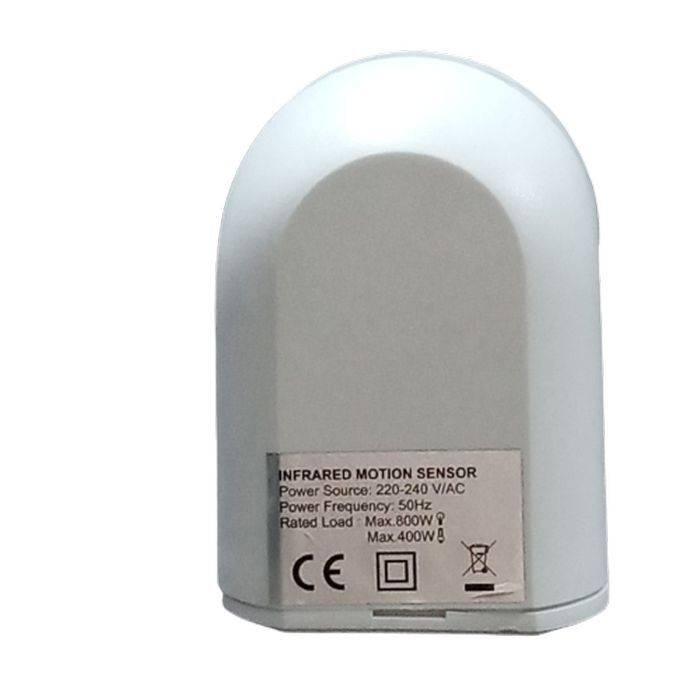 Infrared Sensor Switch PIR Security Motion Sensor With Waterproof,dust-proof,180 Degree Induction Angle Super Long Induction Distance - a white, dome-shaped device with a label detailing power specifications and regulatory markings on its front surface.