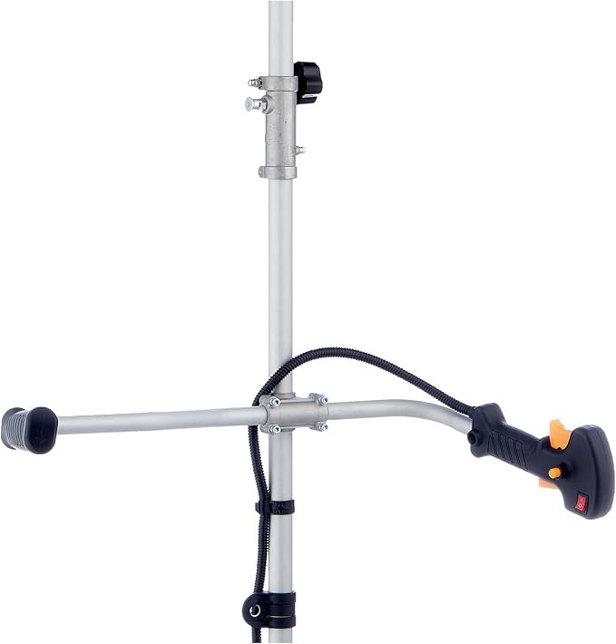 Ingco GBC5434411 Gasoline Grass Trimmer & Bush Cutter - close-up of the silver metal handle assembly with a black trigger grip and power switch.