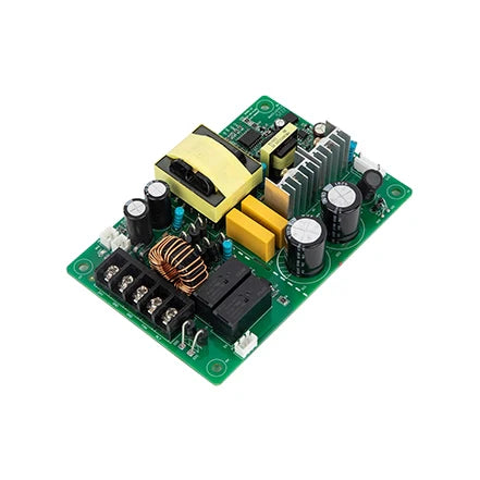 Inverter Fan Board CHF100 Invt - a green rectangular circuit board featuring a large yellow transformer, capacitors, a heat sink, and a terminal block.