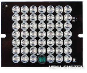 Invisible 940 Nm Infrared Reflector With 48 Diodes For Indoor/outdoor - a square black circuit board featuring 48 LED diodes and one circular light sensor.
