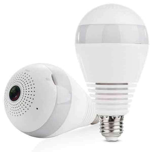 Ip Wireless Panoramic Bulb Camera 1080P HD 2MP Bulb Camera Price - two white light bulb-shaped security cameras, one upright and one lying on its side.
