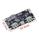 IP5328P 18W Fast Charging Power Bank Module Dual USB Type-C - a black circuit board with two USB-A ports, one USB-C port, a micro-USB port, and dimension markers.