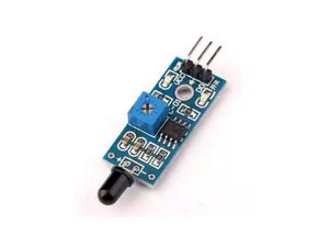 IR Flame Sensor Module - with a blue circuit board, a black infrared sensor, a blue potentiometer, and three header pins.
