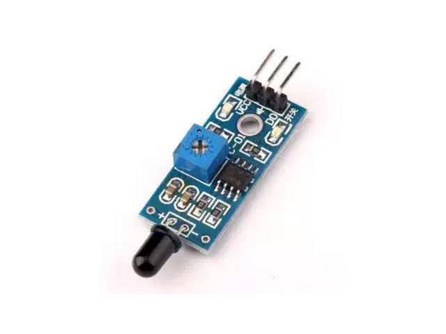 IR Flame Sensor Module - with a blue circuit board, a black infrared sensor, a blue potentiometer, and three header pins.