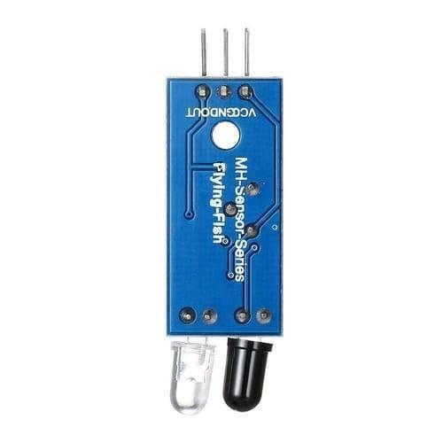 IR Infrared Obstacle Avoidance Sensor Module - a blue rectangular circuit board with three output pins and two LED sensors at the bottom.