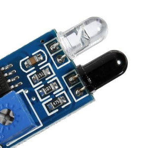IR Infrared Obstacle Avoidance Sensor Module - a blue circuit board with a clear LED, a black IR sensor, and a blue adjustment knob.